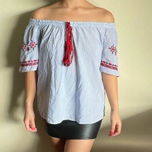 Bohemian Off Shoulder Striped Top